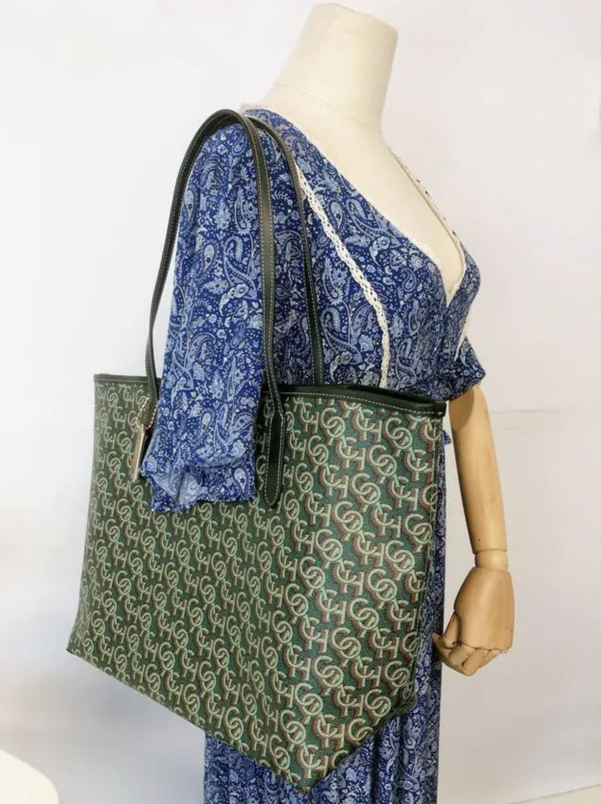 ORIG & IMPORTED Coach City Tote Large Green Bag With Monogram Print