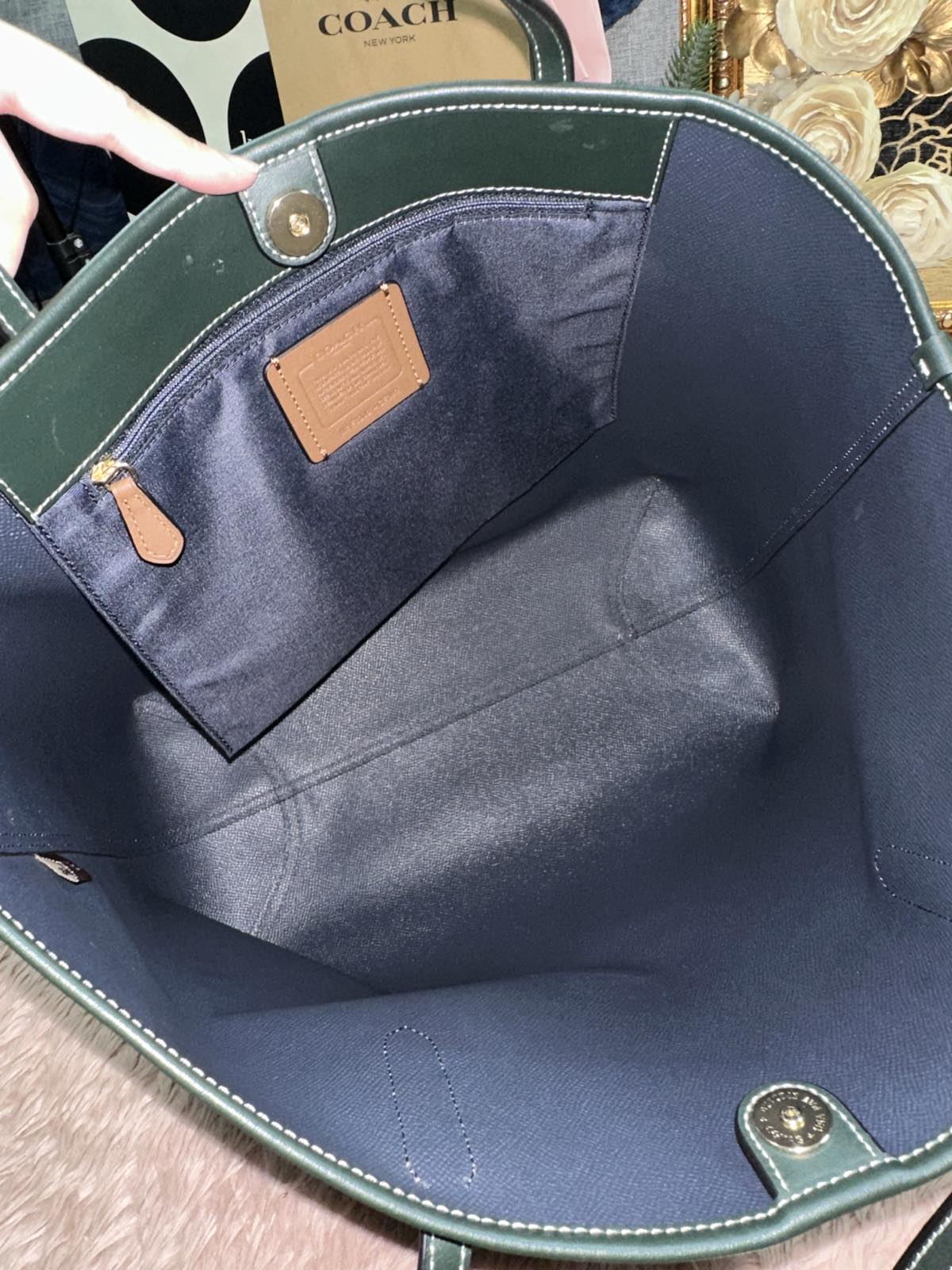 ORIG & IMPORTED Coach City Tote Large Green Bag With Monogram Print