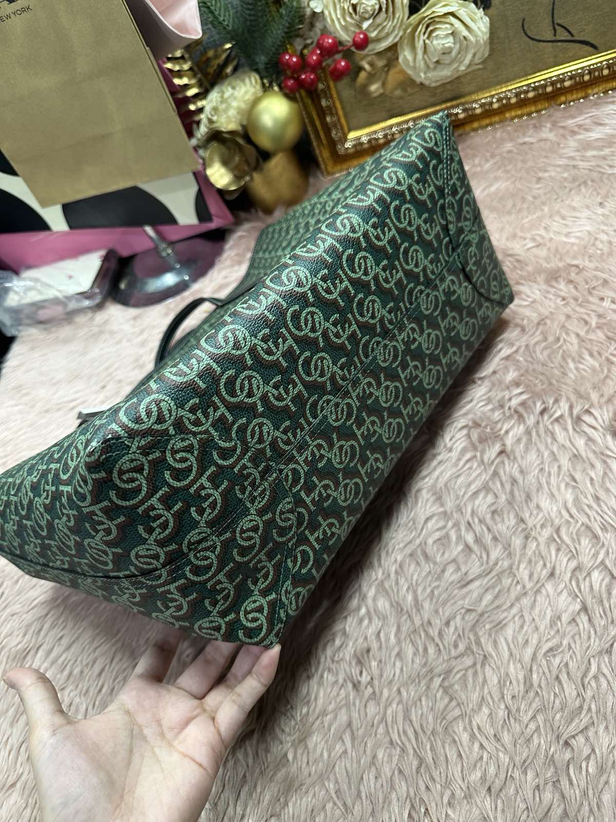 ORIG & IMPORTED Coach City Tote Large Green Bag With Monogram Print