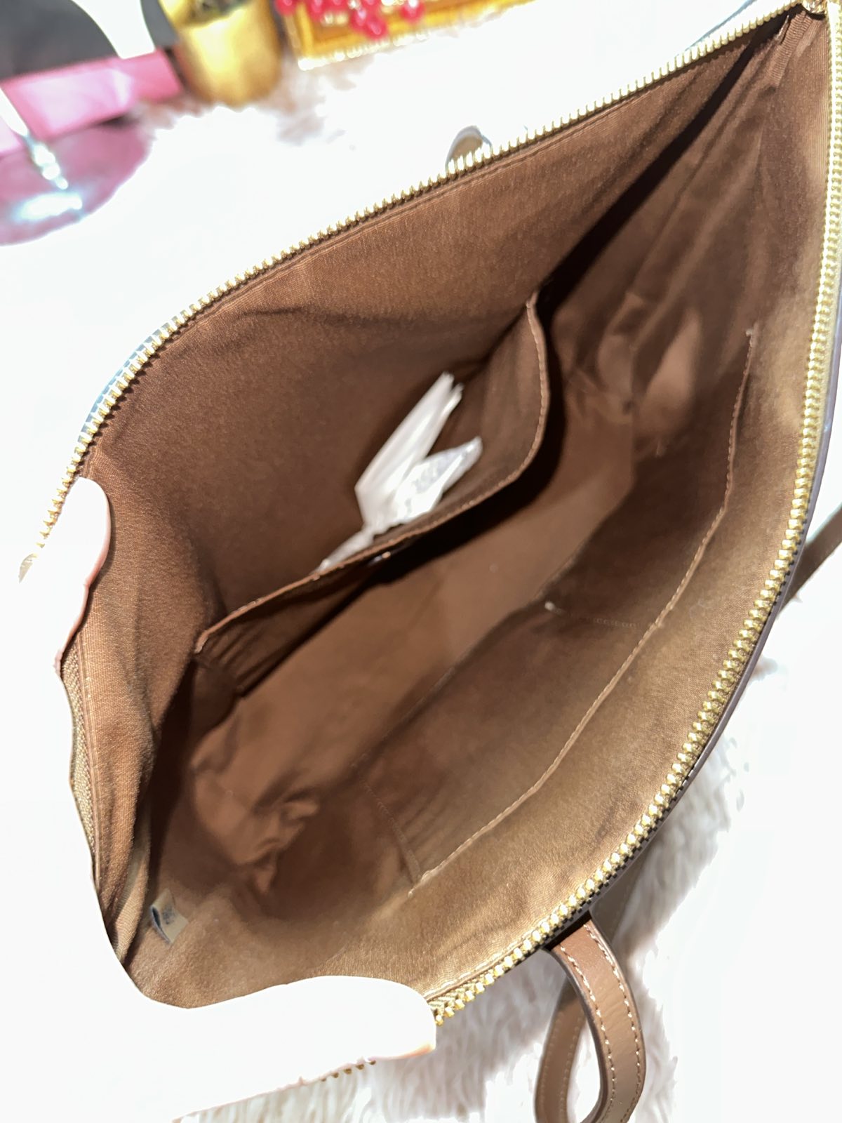 ORIG Preloved Coach Mollie Tote Large Brown/Purple Bag In Signature Canvas