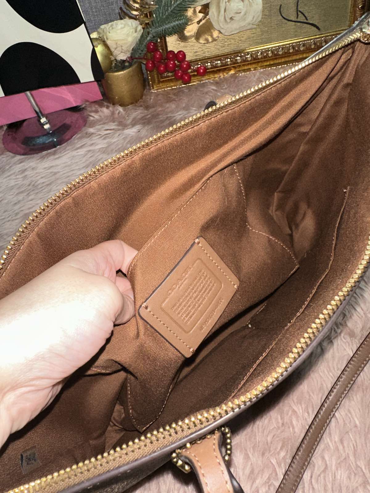 ORIG Preloved Coach Mollie Tote Large Brown/Purple Bag In Signature Canvas