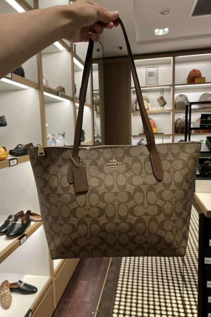 ORIG Preloved Coach Mollie Tote Large Brown/Purple Bag In Signature Canvas