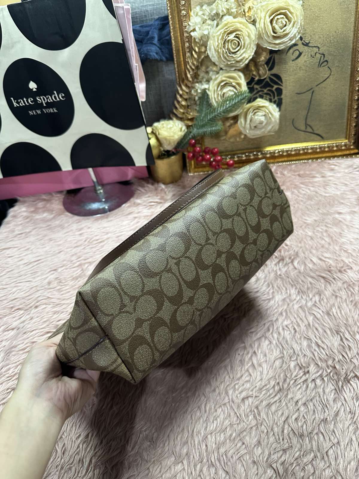 ORIG Preloved Coach Mollie Tote Large Brown/Purple Bag In Signature Canvas