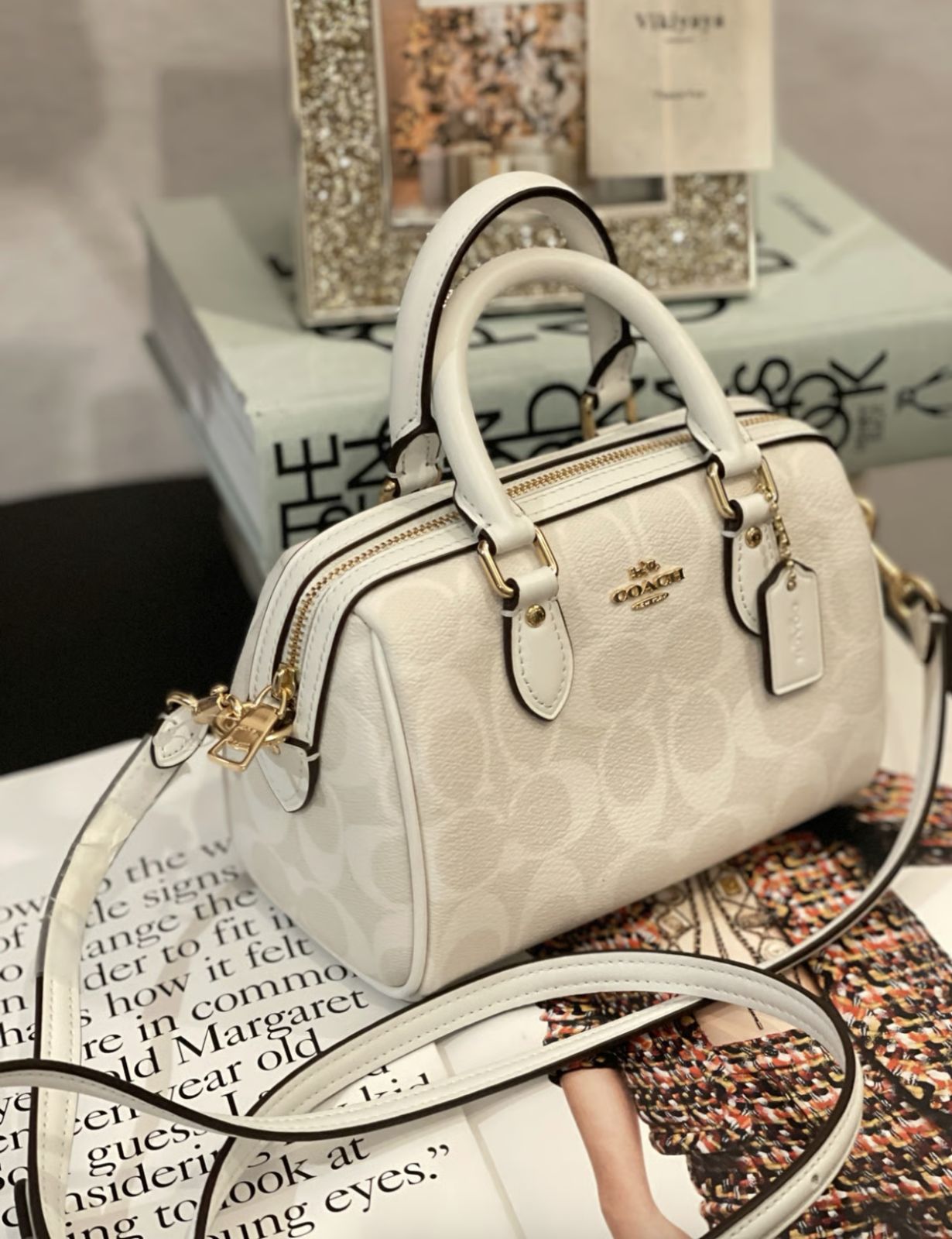 ORIG & IMPORTED Coach Mini Rowan Crossbody Small White Bag In Signature Canvas