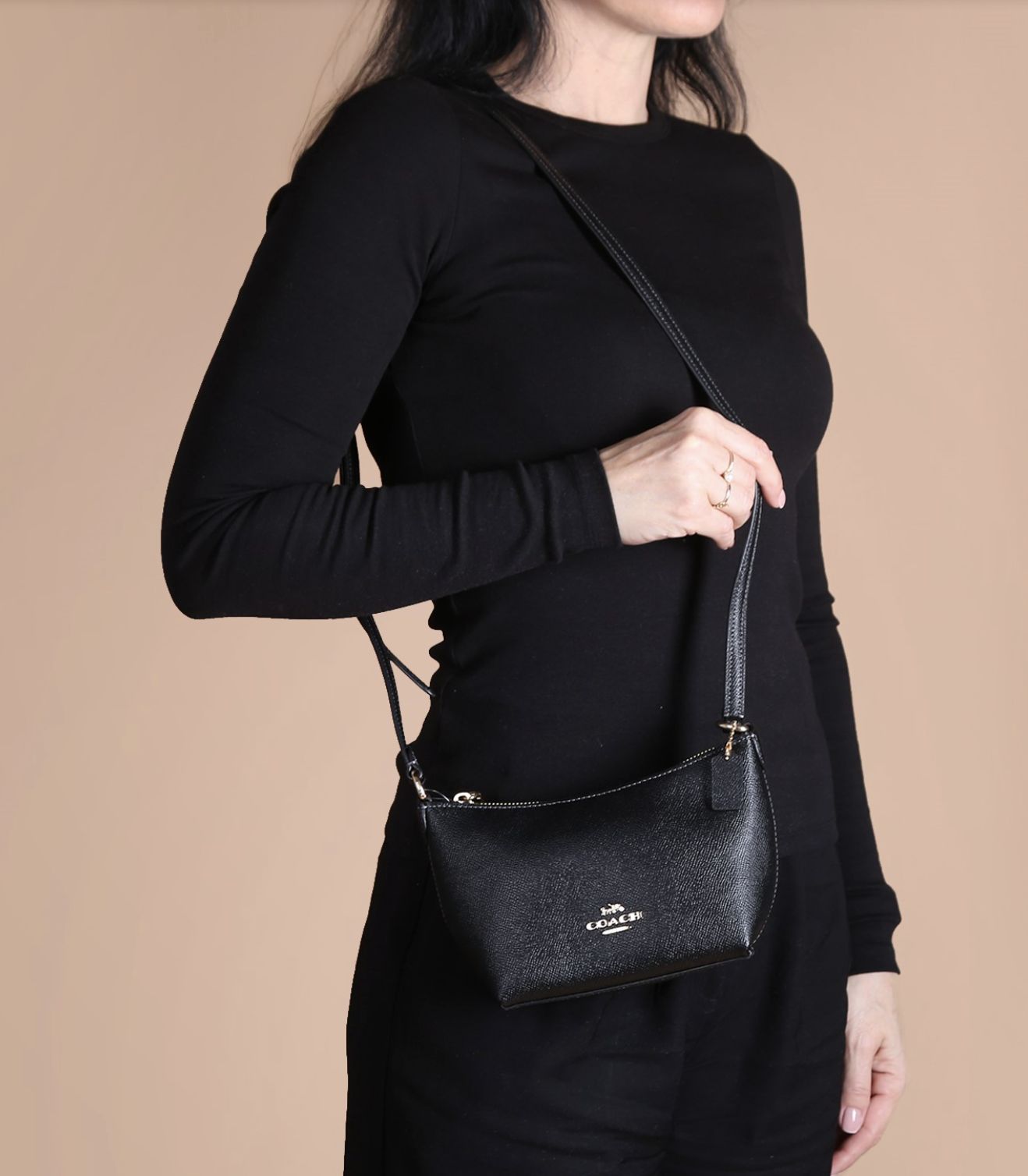 ORIG Preloved Coach Zip Top Crossbody Small Black Bag