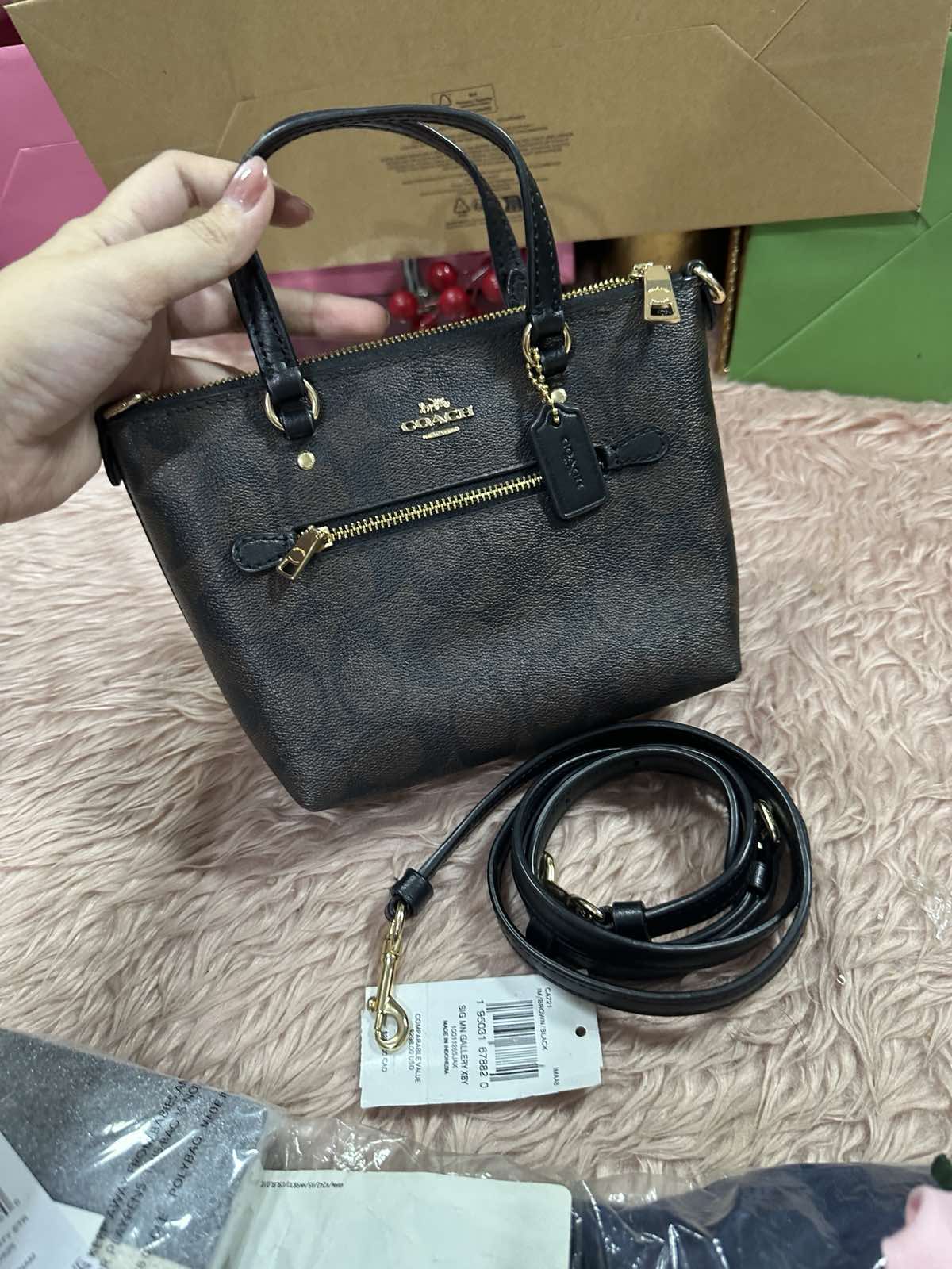 ORIG Preloved Coach Mini Gallery Crossbody Small Brown Bag in Signature Canvas