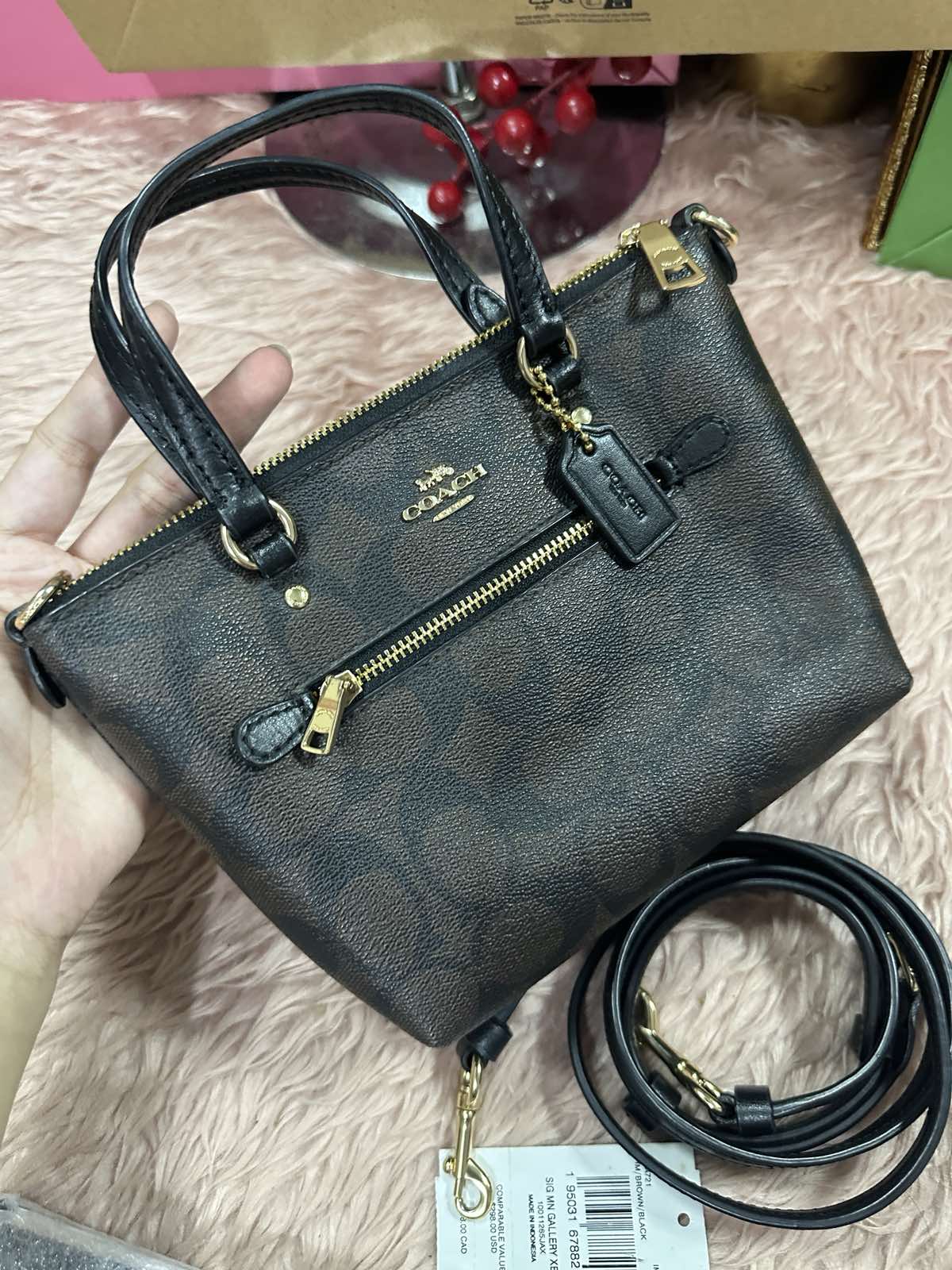 ORIG Preloved Coach Mini Gallery Crossbody Small Brown Bag in Signature Canvas