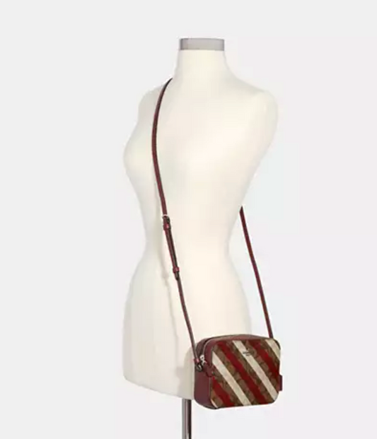 ORIG & IMPORTED Coach Mini Camera Red Bag With Diagonal Stripe Print