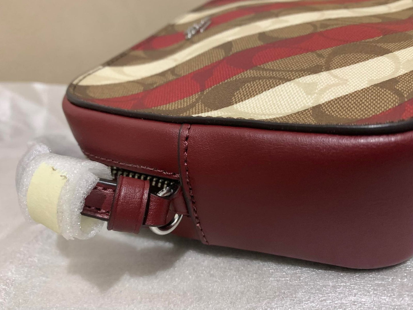 ORIG & IMPORTED Coach Mini Camera Red Bag With Diagonal Stripe Print