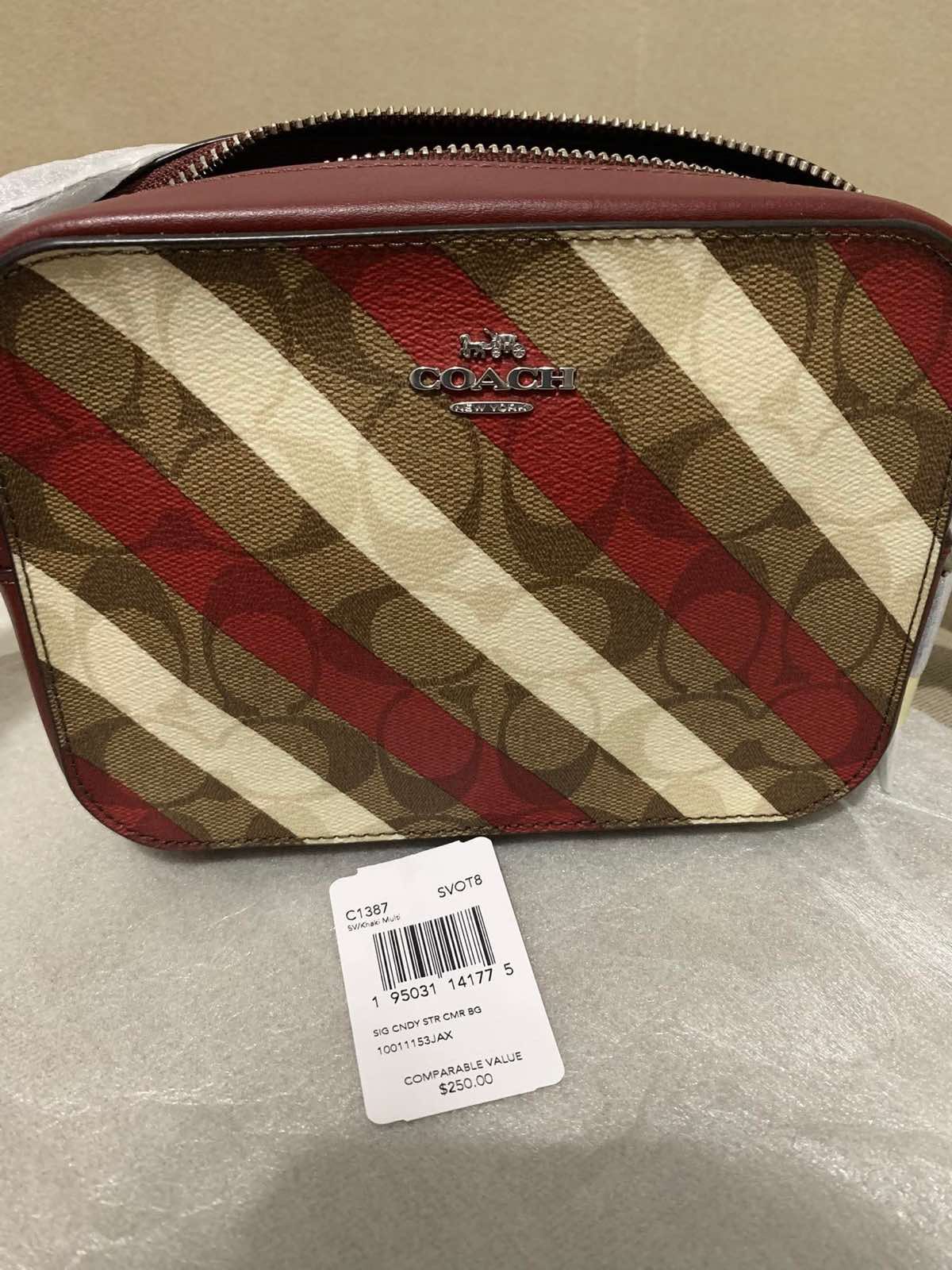 ORIG & IMPORTED Coach Mini Camera Red Bag With Diagonal Stripe Print