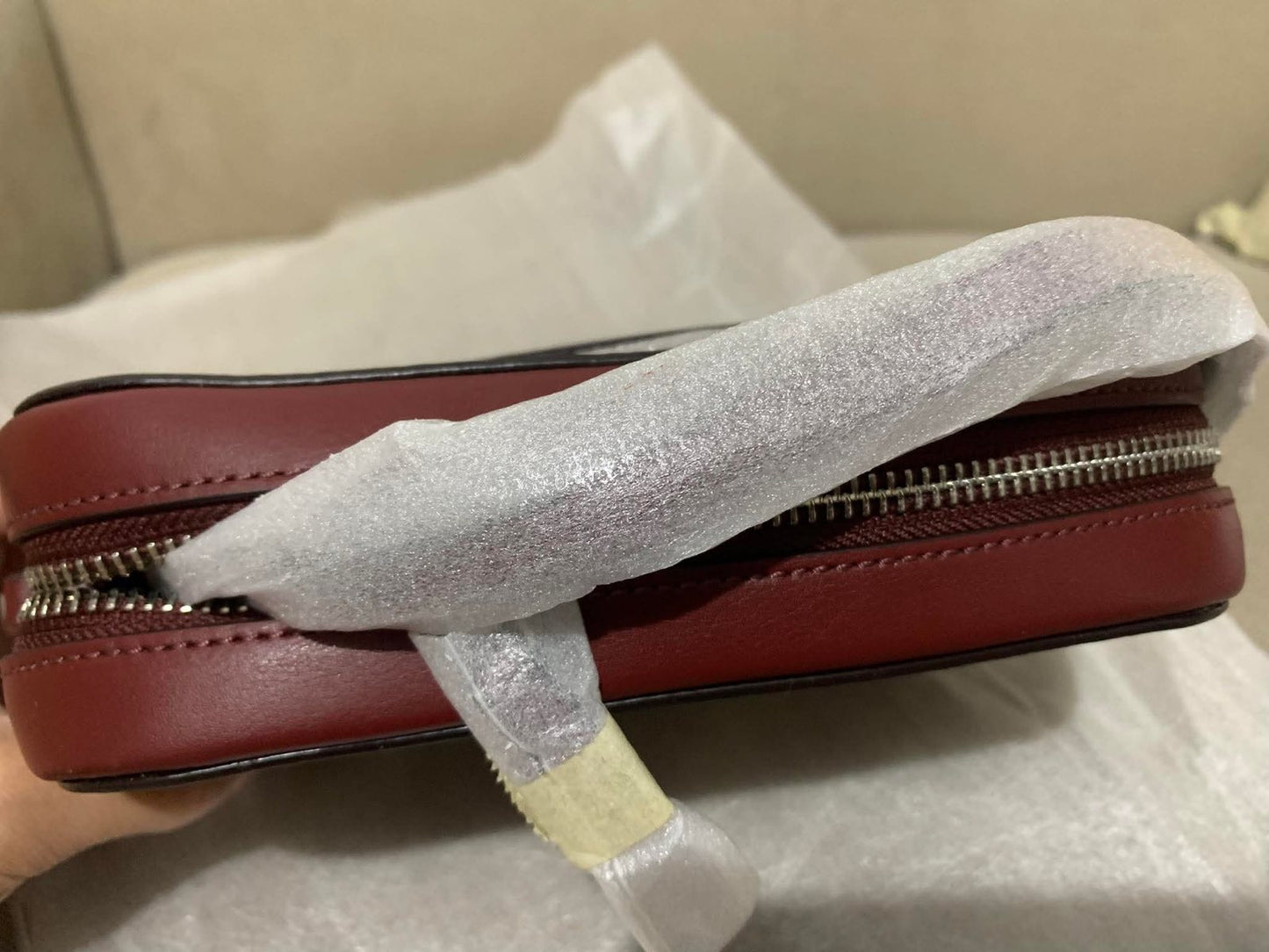 ORIG & IMPORTED Coach Mini Camera Red Bag With Diagonal Stripe Print