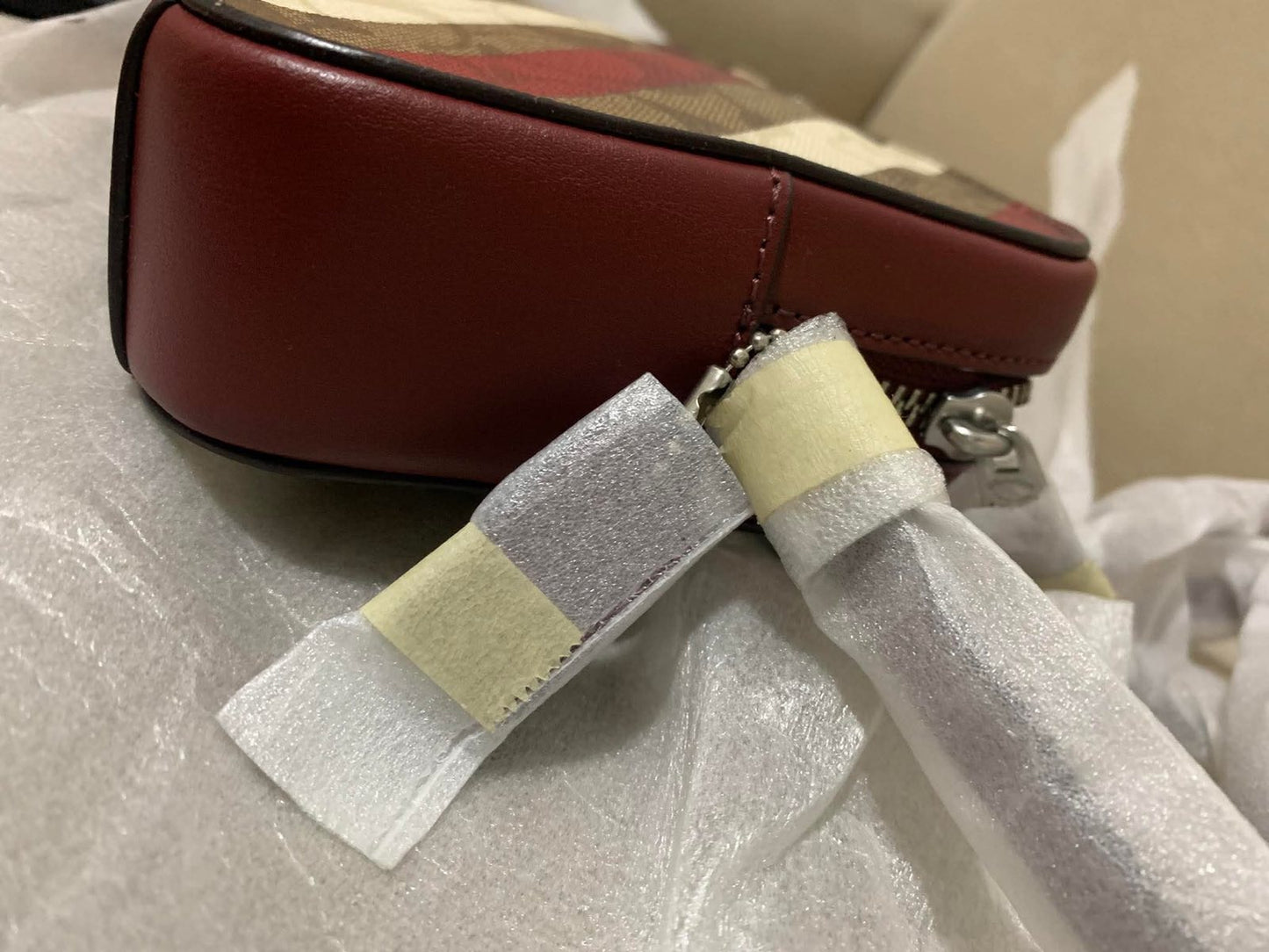 ORIG & IMPORTED Coach Mini Camera Red Bag With Diagonal Stripe Print