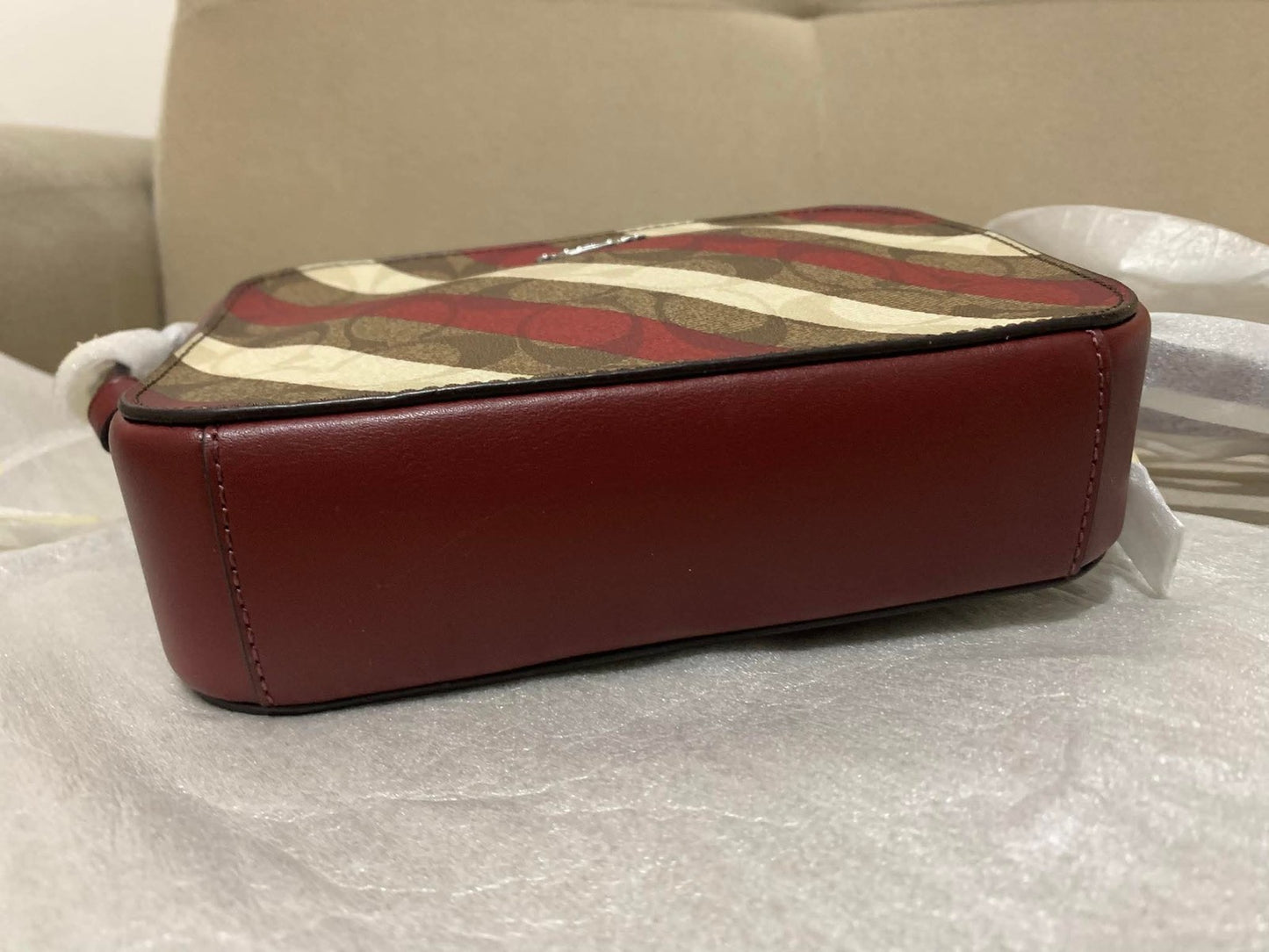 ORIG & IMPORTED Coach Mini Camera Red Bag With Diagonal Stripe Print