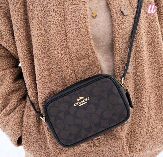 ORIG Preloved Coach Mini Jamie Camera Brown Bag In Signature Canvas