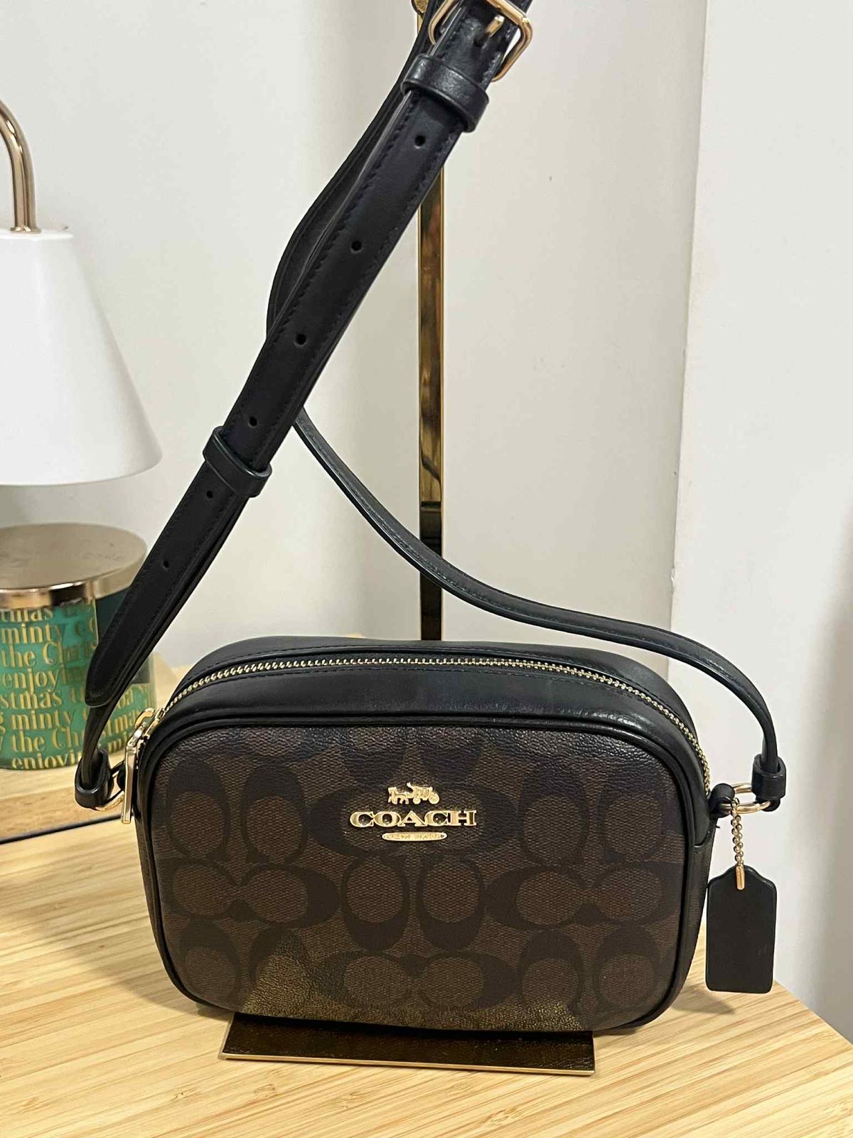 ORIG Preloved Coach Mini Jamie Camera Brown Bag In Signature Canvas