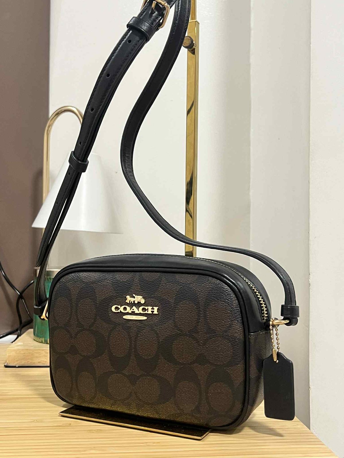 ORIG Preloved Coach Mini Jamie Camera Brown Bag In Signature Canvas