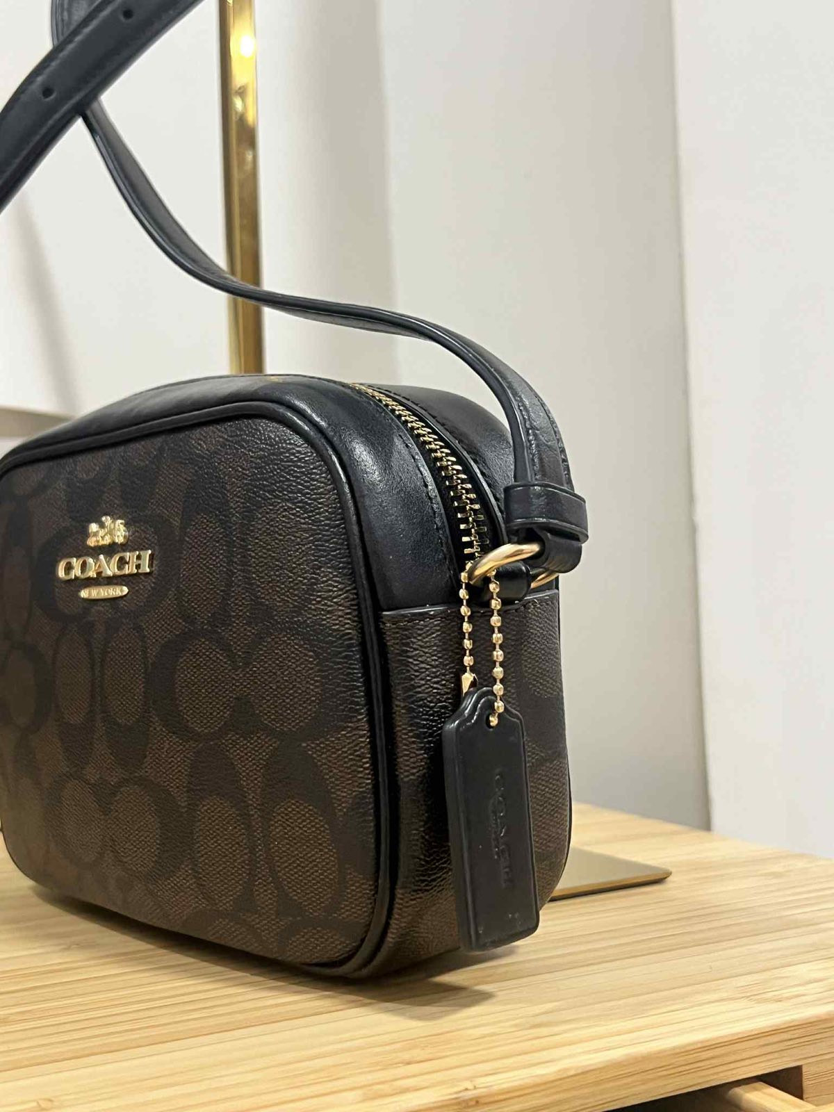 ORIG Preloved Coach Mini Jamie Camera Brown Bag In Signature Canvas