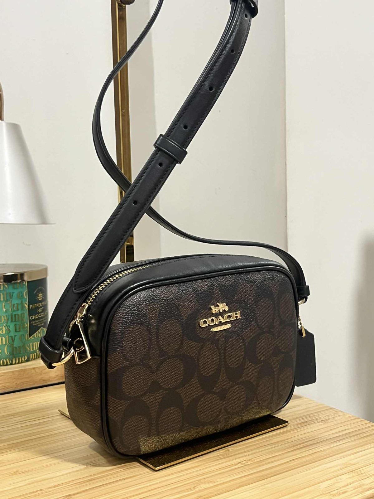 ORIG Preloved Coach Mini Jamie Camera Brown Bag In Signature Canvas