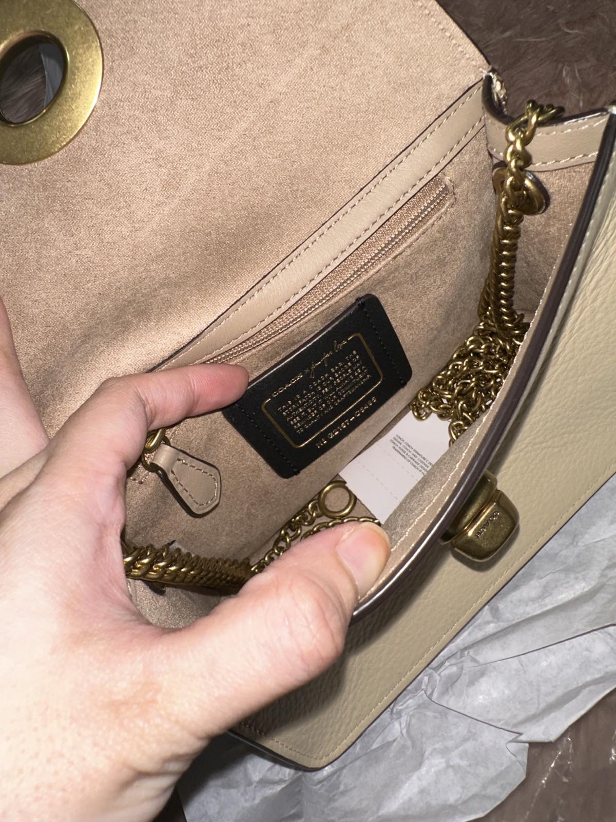 ORIG & IMPORTED Coach X Jennifer Lopez Bowery Crossbody Small Beige Bag Chain Strap