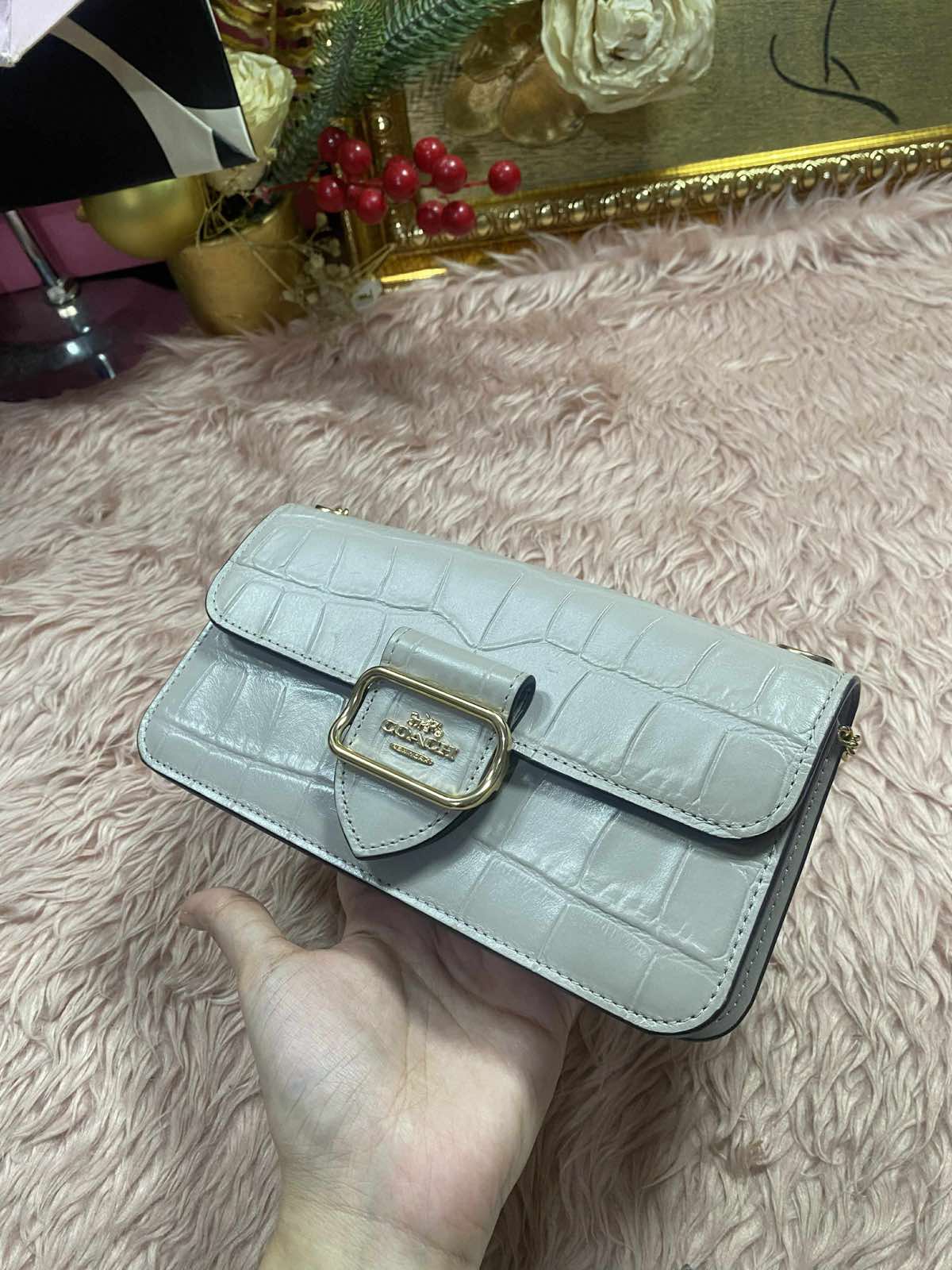 ORIG Preloved Coach Morgan Crossbody Small Grey Birch Shoulder Chain Bag