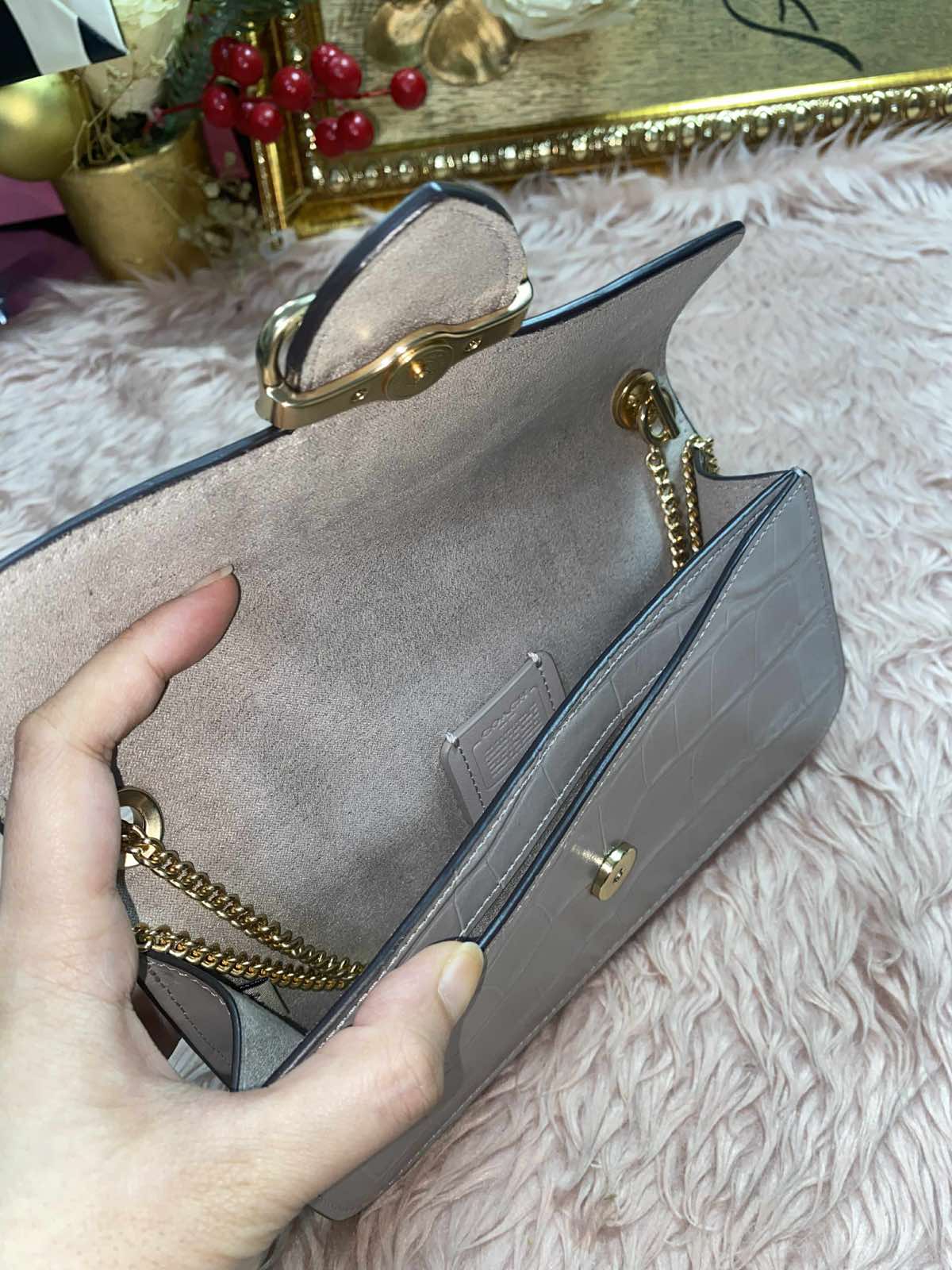 ORIG Preloved Coach Morgan Crossbody Small Grey Birch Shoulder Chain Bag