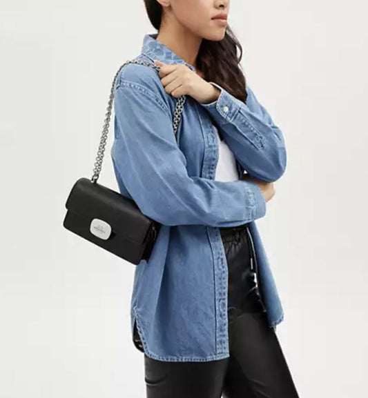 ORIG Preloved Coach Eliza Flap Crossbody Small Black Chain Bag