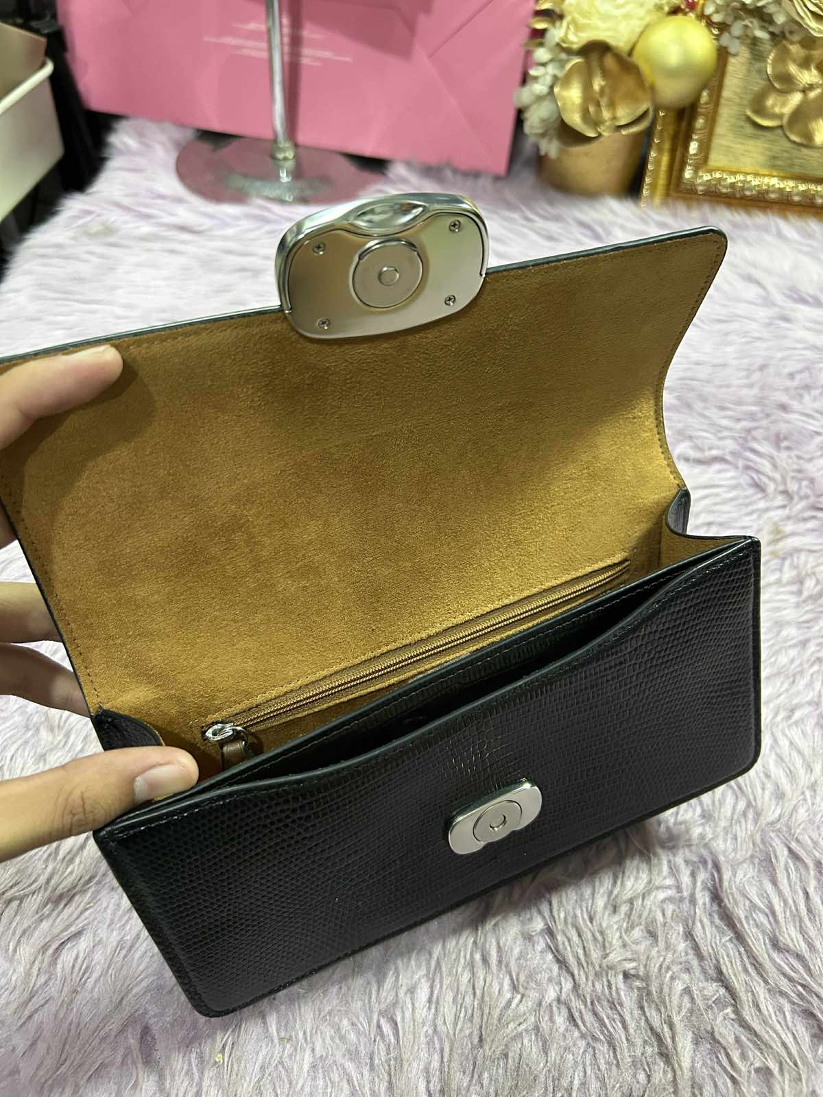 ORIG Preloved Coach Eliza Flap Crossbody Small Black Chain Bag