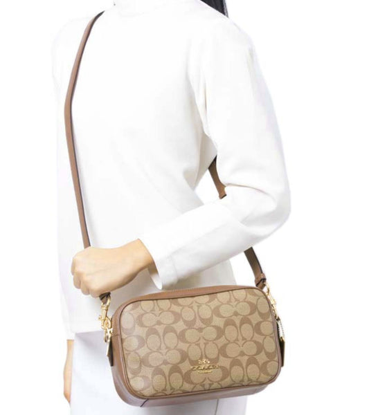 ORIG Preloved Coach RARE Jes Crossbody Camera Double Zip Khaki Brown Bag