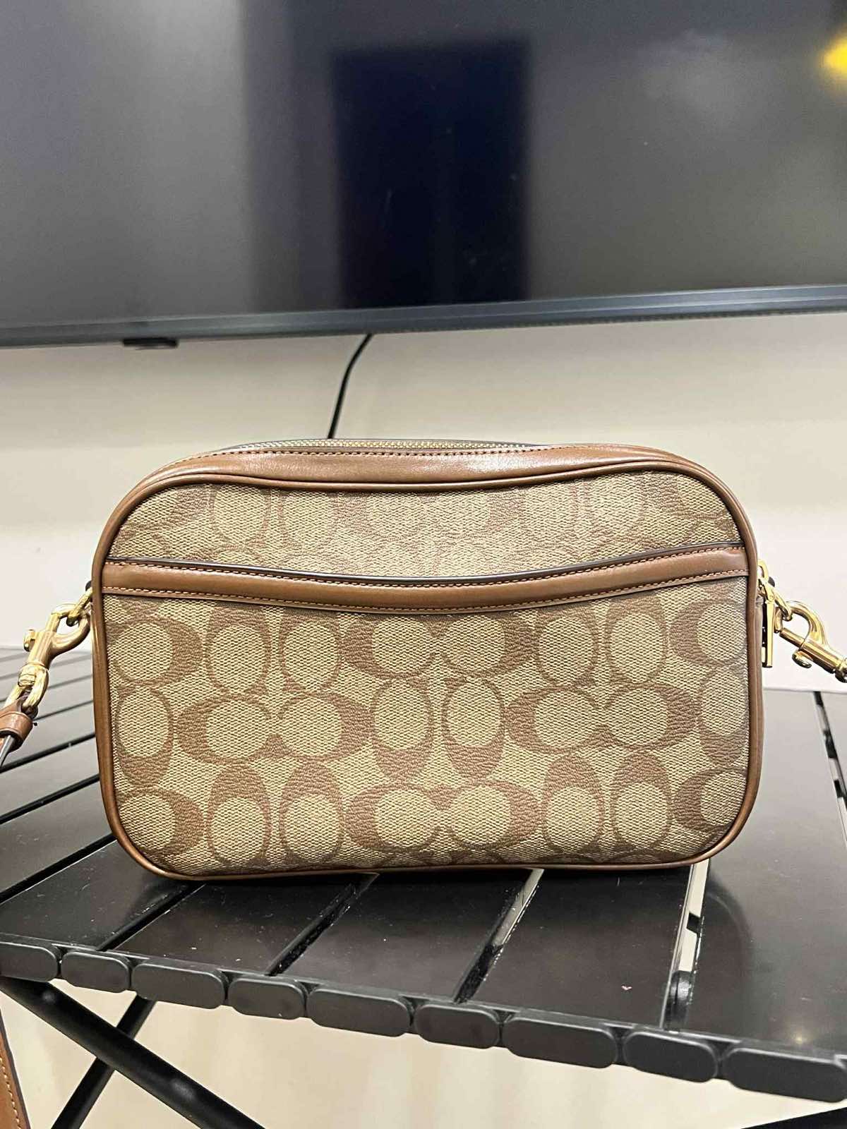 ORIG Preloved Coach RARE Jes Crossbody Camera Double Zip Khaki Brown Bag