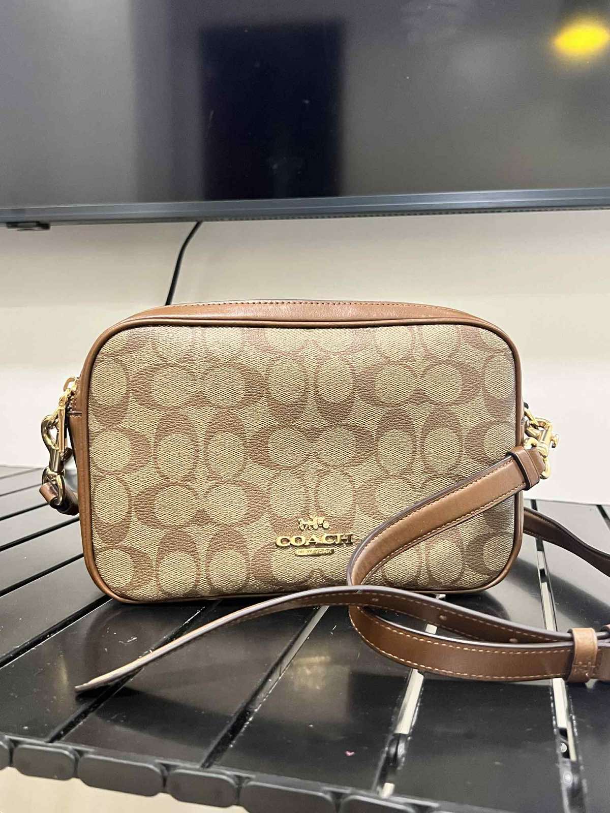 ORIG Preloved Coach RARE Jes Crossbody Camera Double Zip Khaki Brown Bag