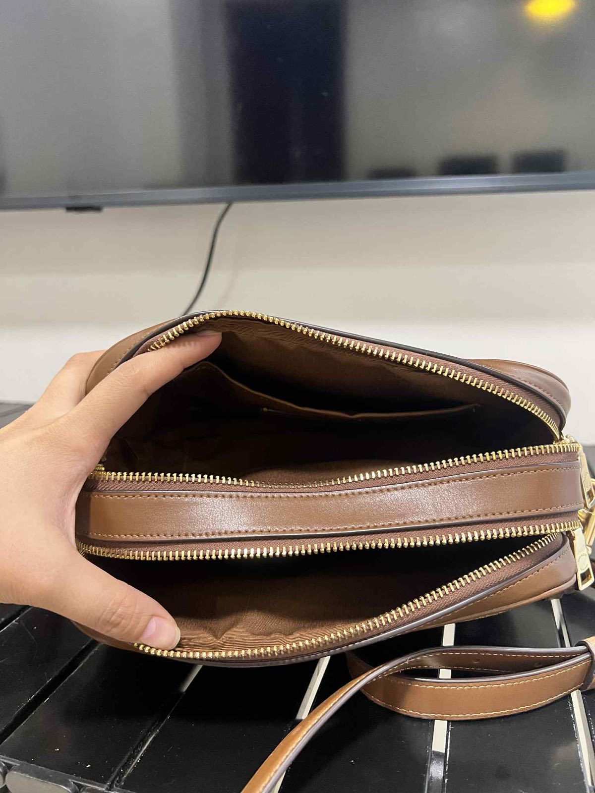 ORIG Preloved Coach RARE Jes Crossbody Camera Double Zip Khaki Brown Bag