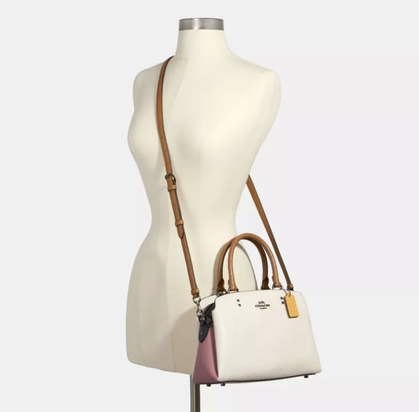 ORIG Preloved Coach Mini Lillie Carryall Medium Colorblock White Satchel Bag