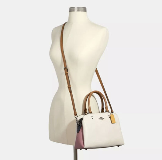 ORIG Preloved Coach Mini Lillie Carryall Medium Colorblock White Satchel Bag