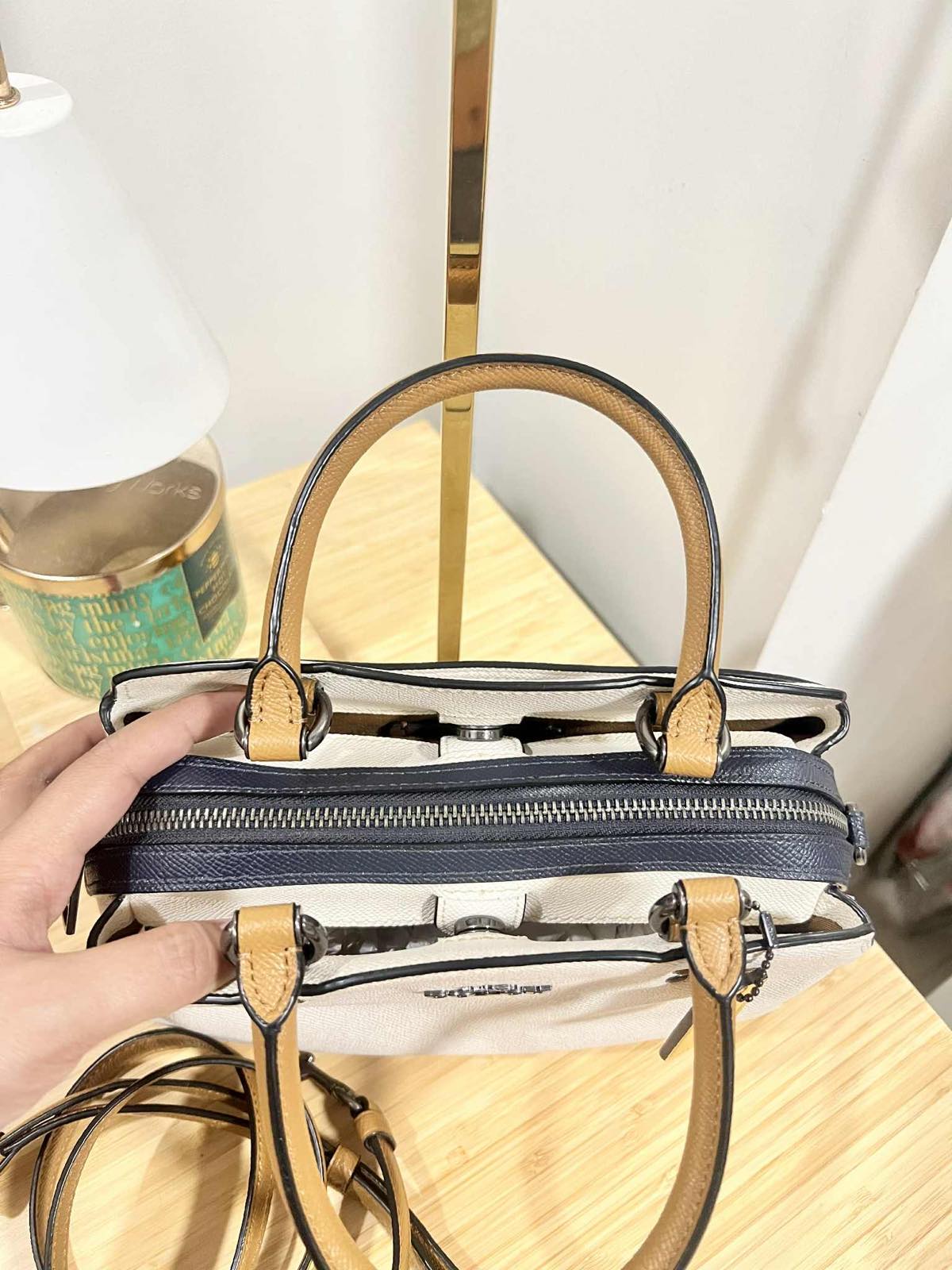 ORIG Preloved Coach Mini Lillie Carryall Medium Colorblock White Satchel Bag