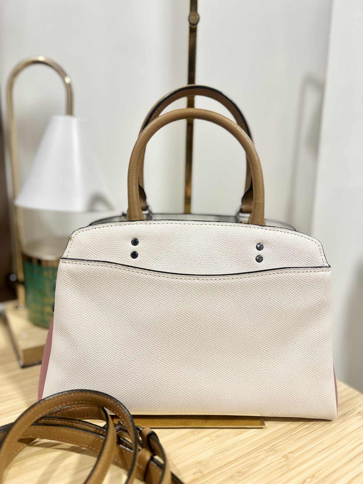 ORIG Preloved Coach Mini Lillie Carryall Medium Colorblock White Satchel Bag