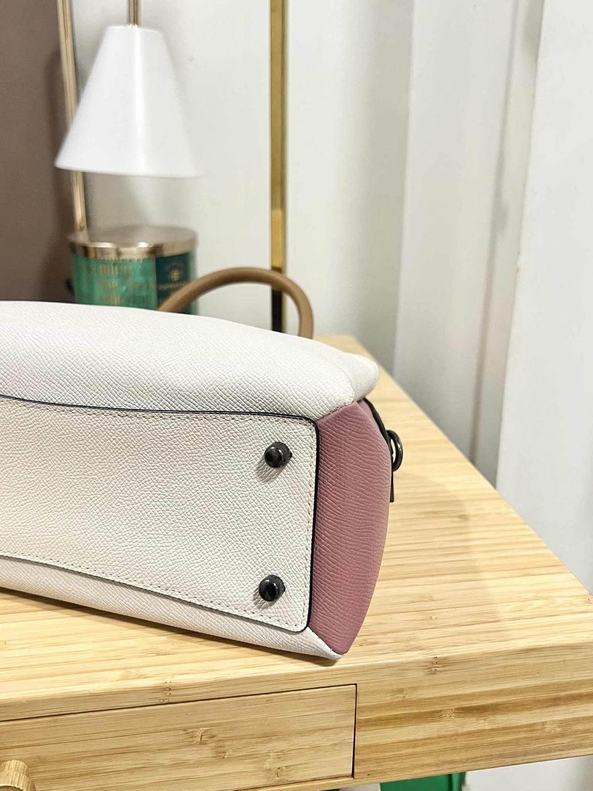 ORIG Preloved Coach Mini Lillie Carryall Medium Colorblock White Satchel Bag