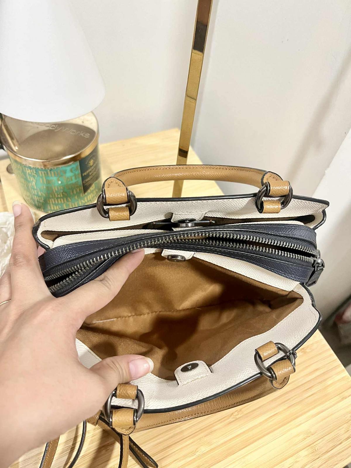 ORIG Preloved Coach Mini Lillie Carryall Medium Colorblock White Satchel Bag