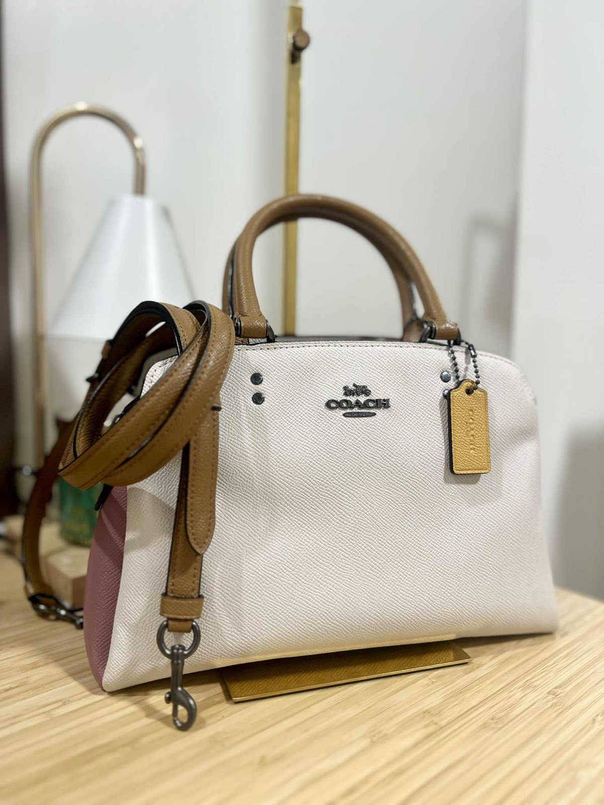 ORIG Preloved Coach Mini Lillie Carryall Medium Colorblock White Satchel Bag