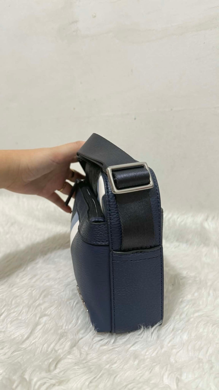 ORIG & IMPORTED MK Cooper Logo Stripe and Faux Leather Crossbody Men Blue Bag