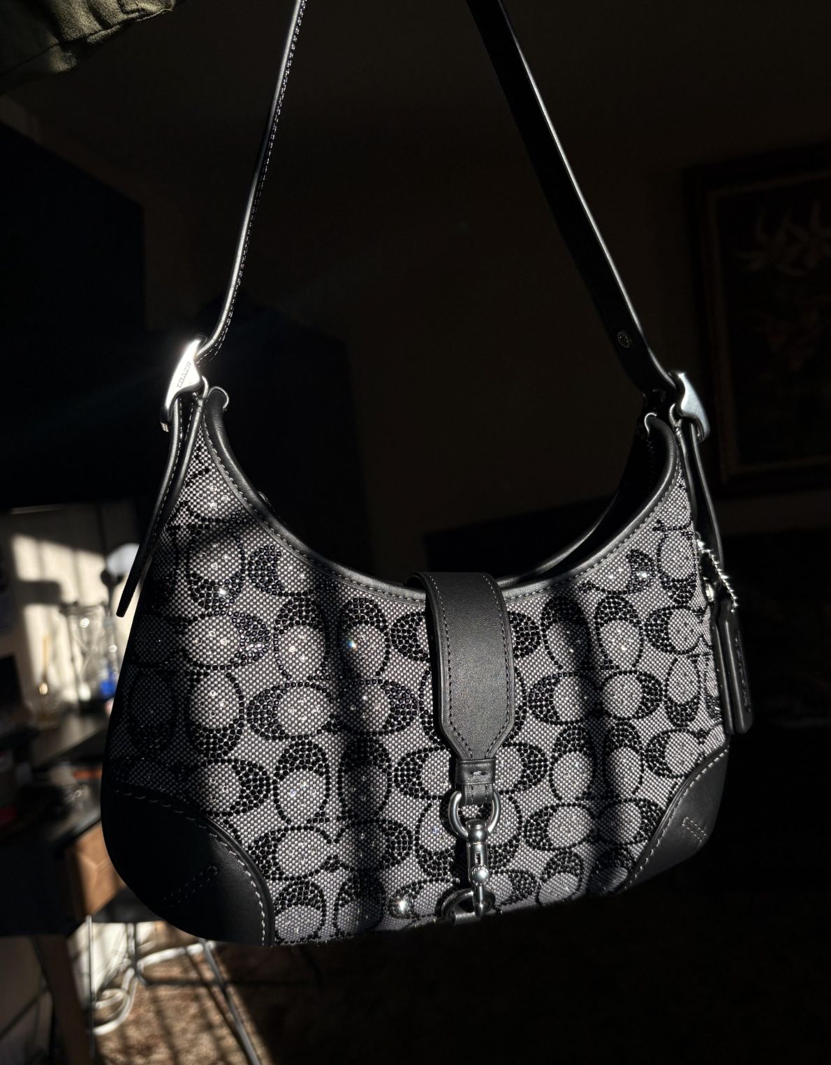 ORIG & IMPORTED Coach Retail Crystal Signature Jacquard Shoulder Black Bag