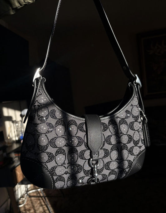 ORIG & IMPORTED Coach Retail Crystal Signature Jacquard Shoulder Black Bag