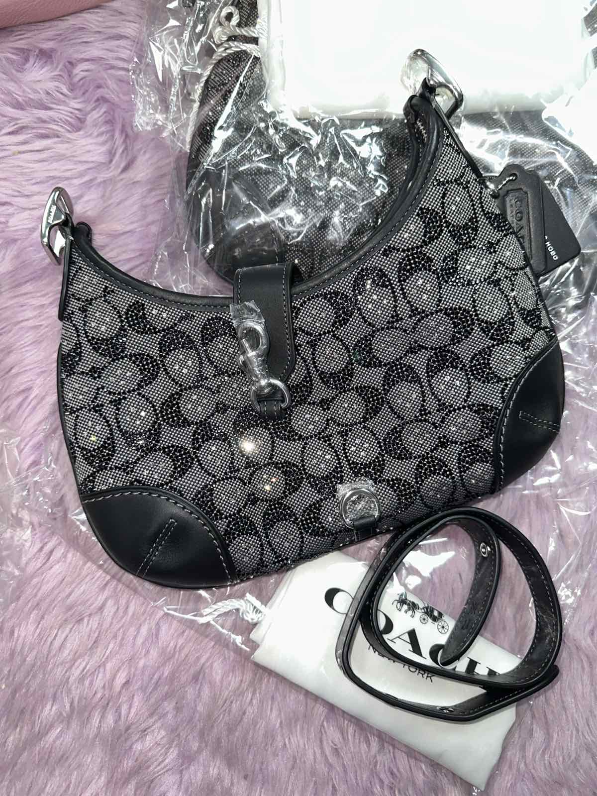 ORIG & IMPORTED Coach Retail Crystal Signature Jacquard Shoulder Black Bag