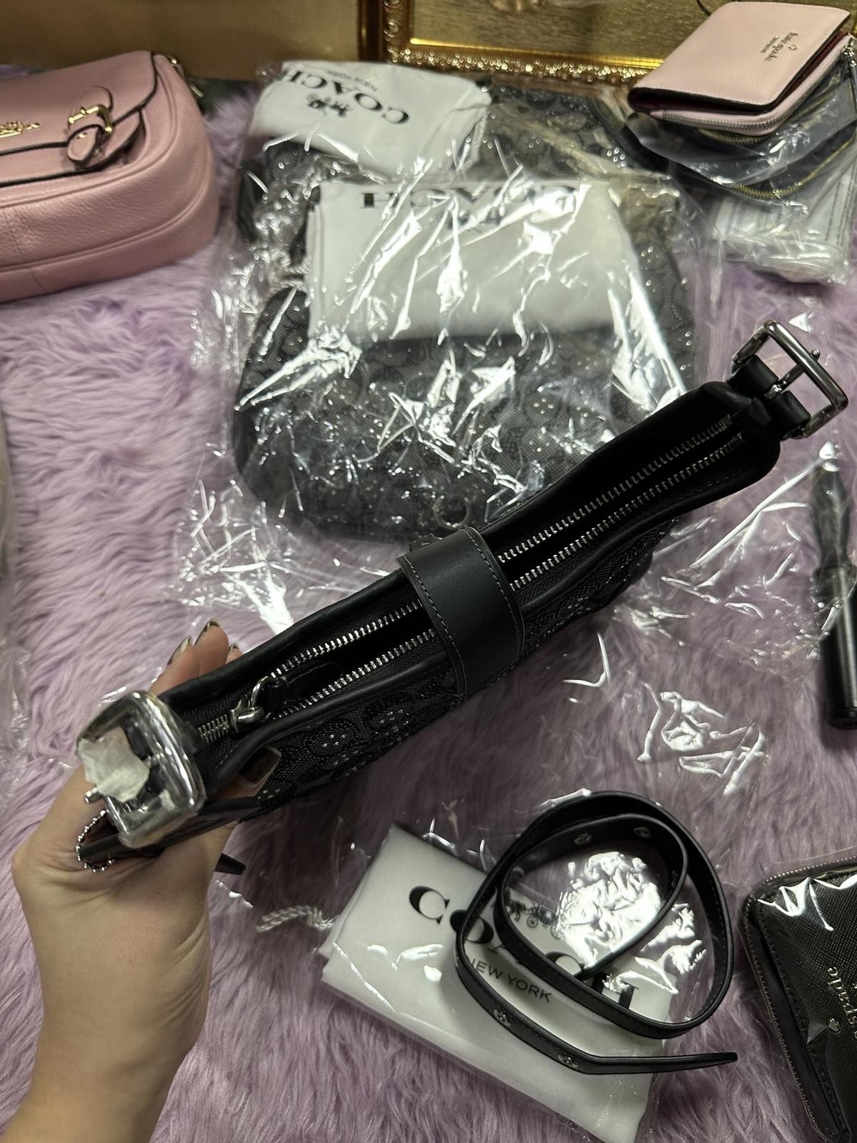 ORIG & IMPORTED Coach Retail Crystal Signature Jacquard Shoulder Black Bag