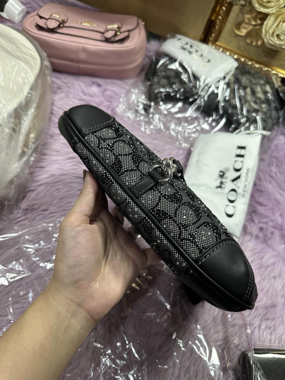 ORIG & IMPORTED Coach Retail Crystal Signature Jacquard Shoulder Black Bag