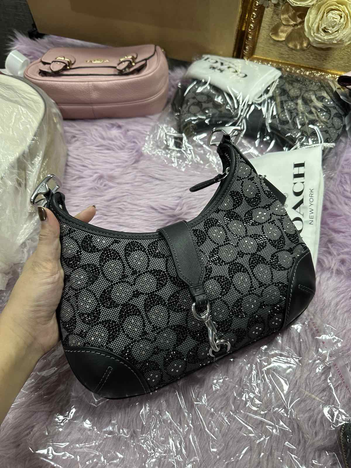 ORIG & IMPORTED Coach Retail Crystal Signature Jacquard Shoulder Black Bag