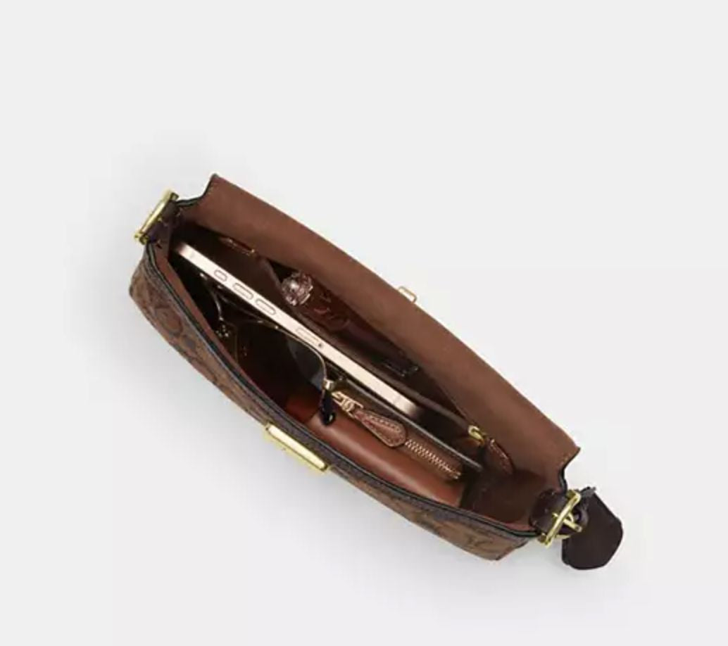 ORIG & IMPORTED Coach Etta Small Flap Shoulder Brown Bag In Signature Chenille