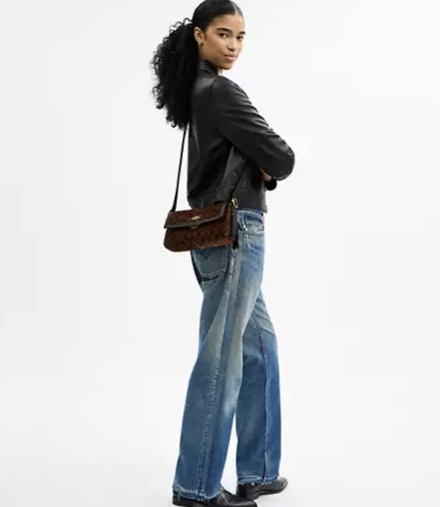 ORIG & IMPORTED Coach Etta Small Flap Shoulder Brown Bag In Signature Chenille