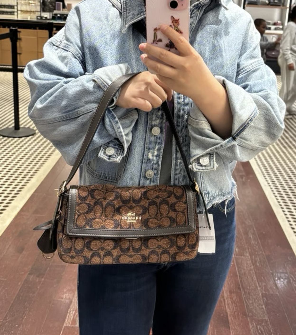 ORIG & IMPORTED Coach Etta Small Flap Shoulder Brown Bag In Signature Chenille