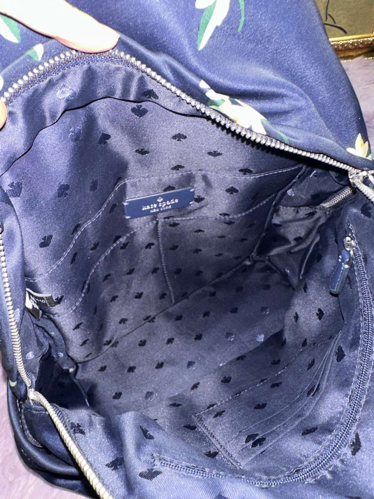 ORIG Preloved Kate Spade KS Chelsea Medium Backpack Nylon Floral Navy Blue Bag