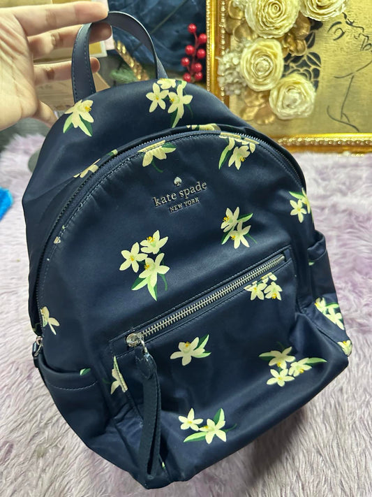 ORIG Preloved Kate Spade KS Chelsea Medium Backpack Nylon Floral Navy Blue Bag